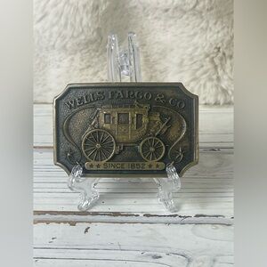 WELLS FARGO Vintage 1973 Stagecoach Brass Belt‎ Buckle Original Western Cowboy